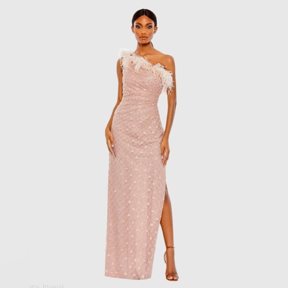 Mac Duggal 68139 NWT Pink Embellished One Shoulder Gown w/...